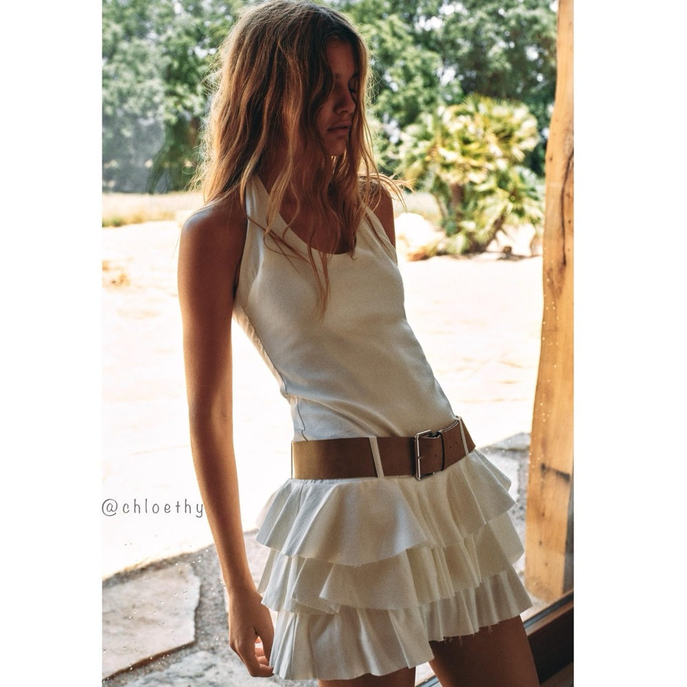 Zara Cream Ruffled Mini Dress - Picture 4 of 9